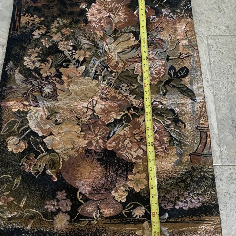 Fine Art Wall Tapestry lined by Sea Gull Floral Garden EC Black, Mauve, Gold